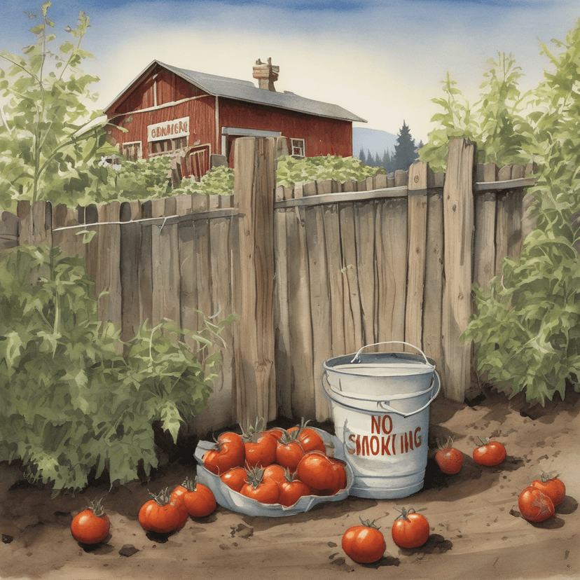 The sign holds the tomatoes